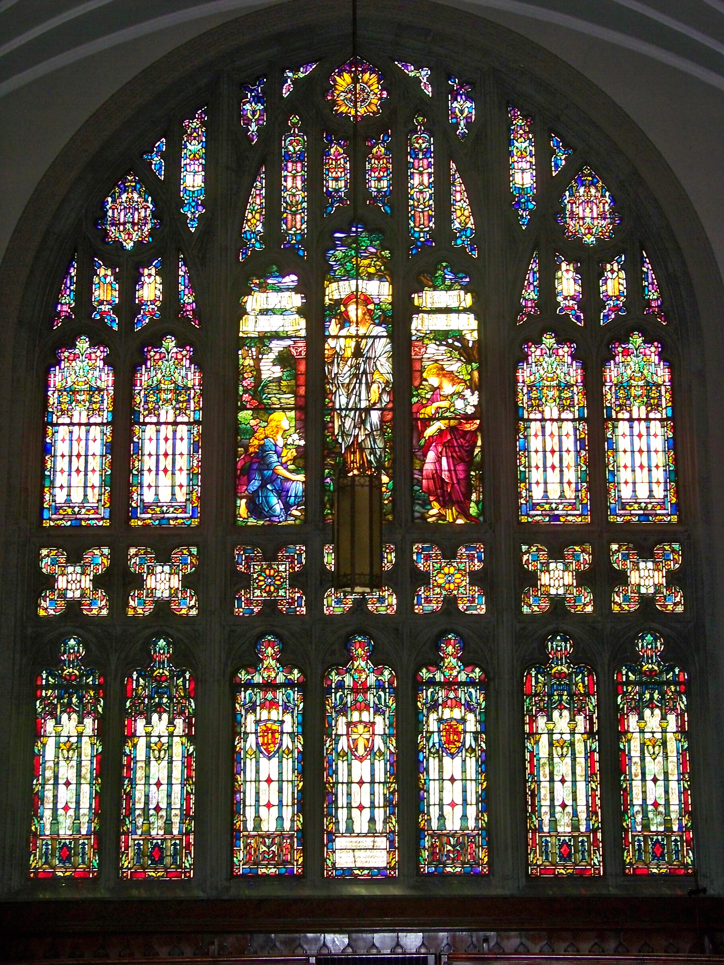 Large stained glass window from the inside